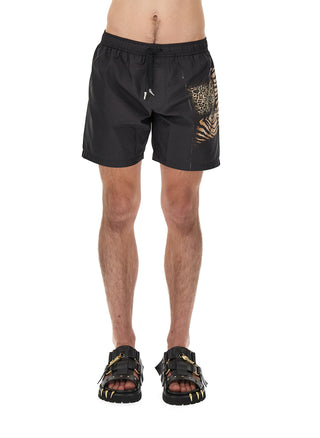 Roberto Cavalli,Ready to Wear  Flame Lion-Print Swim Shorts