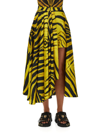 Roberto Cavalli,Ready to Wear Zebra-Print Asymmetric Silk Maxi Skirt
