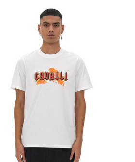 Roberto Cavalli,Ready to Wear Flame Logo-Print Cotton T-Shirt