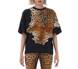 Roberto Cavalli,Ready to Wear Jaguar-Print Cotton T-Shirt