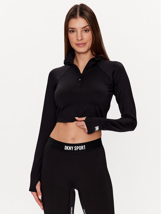 DKNY Women's Sport Cotton Side Zip Cropped Top Black Size X-Small