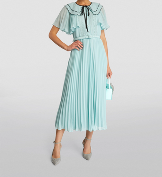 SELF PORTRAIT Chiffon Scallop Collar Midi Dress