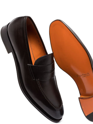 SANTONI,Shoes Men’s polished brown leather penny loafer