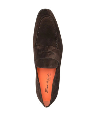 SANTONI low-heel suede loafers