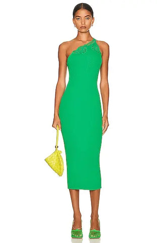 SELF PORTRAIT one shoulder ribbed knit midi dress