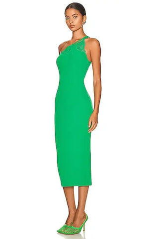 SELF PORTRAIT one shoulder ribbed knit midi dress