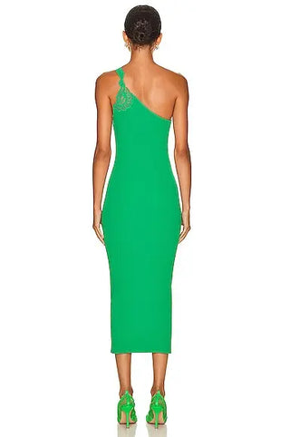 SELF PORTRAIT one shoulder ribbed knit midi dress
