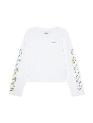 OFF WHITE Diagonal Glowing Flower Long-Sleeved T-shirt