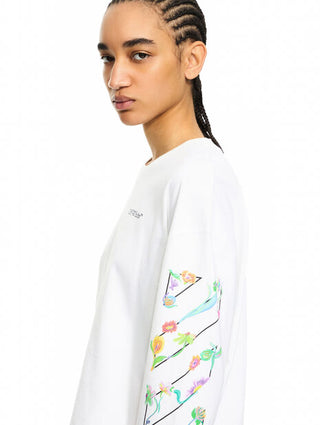 OFF WHITE Diagonal Glowing Flower Long-Sleeved T-shirt