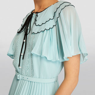 SELF PORTRAIT Chiffon Scallop Collar Midi Dress