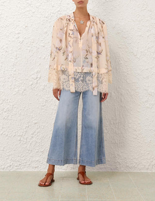 ZIMMERMANN Cascadian Lace Tie Neck Blouse