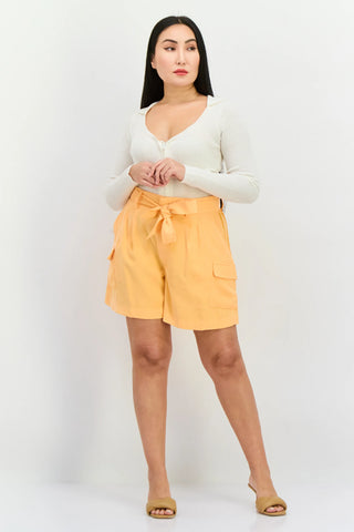 DKNY Women Solid Belted Basic Shorts