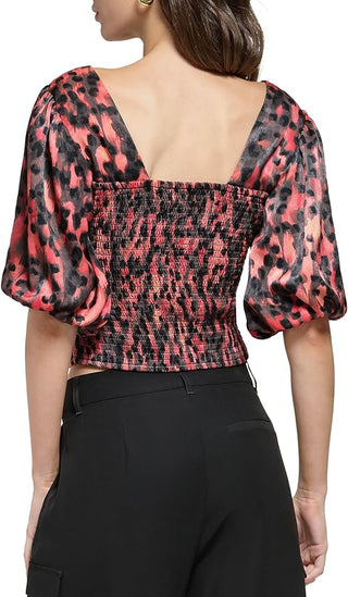 DKNY Short Sleeve Printed Satin Ruche