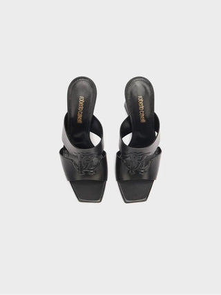 Roberto Cavalli Women's Laminated Mules With Maxi Heels