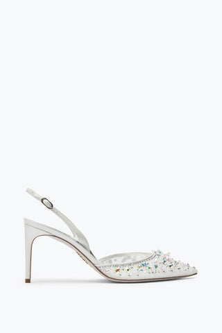 RENE CAOVILLA Cinderella White Slingback With Crystal 80