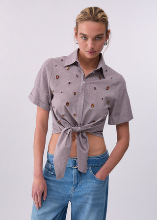 LIU JO Vichy shirt with bejewelled embellishment