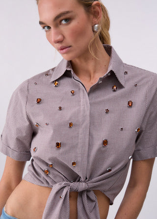 LIU JO Vichy shirt with bejewelled embellishment