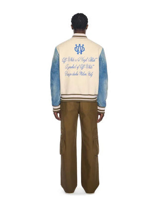 OFF WHITE Gothic Wool Denim Varsity Jacket