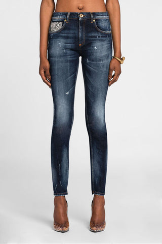 Roberto Cavalli Animalier Patchwork-Print Appliqué Slim-Fit Jeans