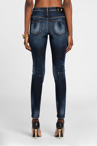 Roberto Cavalli Animalier Patchwork-Print Appliqué Slim-Fit Jeans