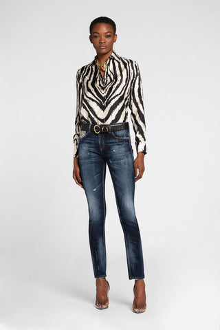 Roberto Cavalli Animalier Patchwork-Print Appliqué Slim-Fit Jeans