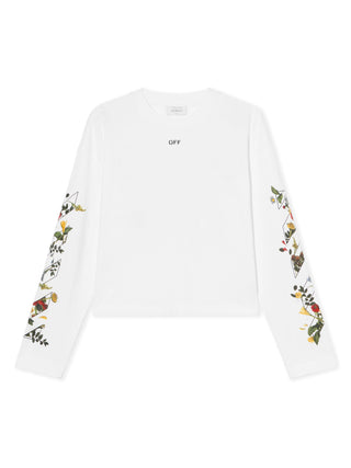 OFF WHITE Embroidered Flowers Arrow Long Sleeve T-Shirt