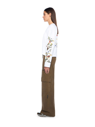 OFF WHITE Embroidered Flowers Arrow Long Sleeve T-Shirt