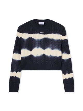 OFF WHITE Tiedye Cable Crop Crewneck Sweater