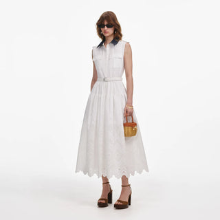 SELF PORTRAIT White Contrast Collar Broderie Midi Dress