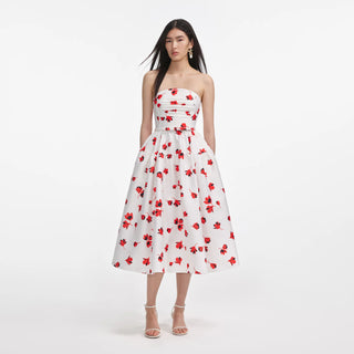 SELF PORTRAIT Floral Print Taffeta Midi Dress