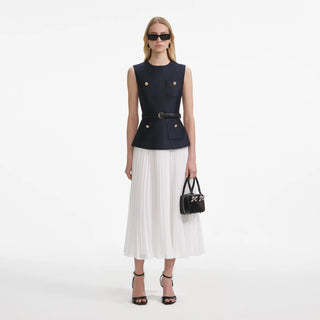 SELF PORTRAIT Navy Taffeta Midi Dress