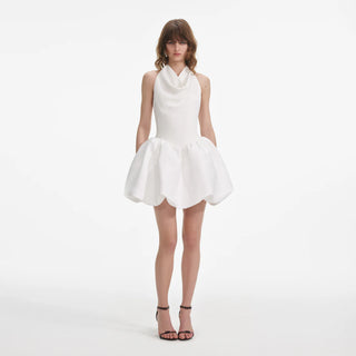 SELF PORTRAIT WHITE HALTER NECK MINI DRESS