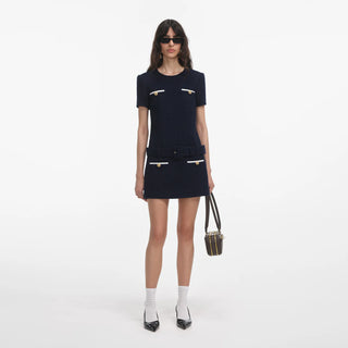 SELF PORTRAIT NAVY BOUCLE MINI DRESS