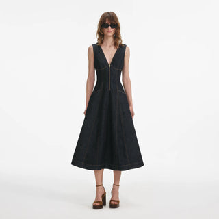SELF PORTRAIT Indigo Denim Midi Dress