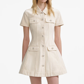SELF PORTRAIT Cream Collared Denim Mini Dress