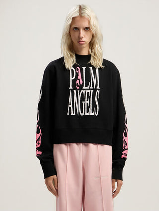 PALM ANGELS Flames Fitted Crew Sweatshirt