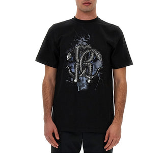 Roberto Cavalli,Ready to Wear Mirror Snake-Print T-shirt
