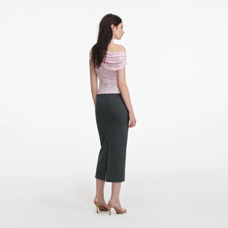 SELF PORTRAIT Pink Rhinestone Lace Drape Top