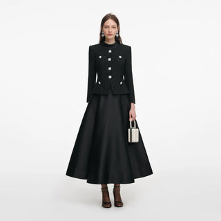 SELF PORTRAIT Black Boucle Taffeta Midi Dress