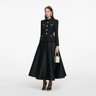 SELF PORTRAIT Black Boucle Taffeta Midi Dress
