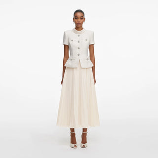 SELF PORTRAIT Cream Boucle Collared Midi Dress