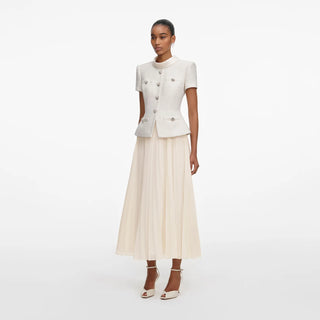 SELF PORTRAIT Cream Boucle Collared Midi Dress