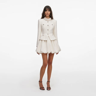 SELF PORTRAIT Cream Boucle Collared Mini Dress