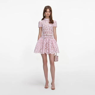 SELF PORTRAIT Pink Floral Lace Mini Dress