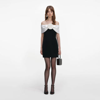 SELF PORTRAIT Black Crepe Flower Mini Dress