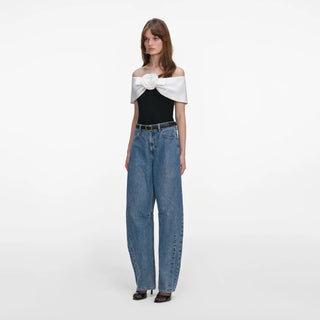 SELF PORTRAIT Black Crepe Flower Top