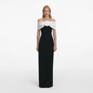 SELF PORTRAIT Black Crepe Flower Maxi Dress