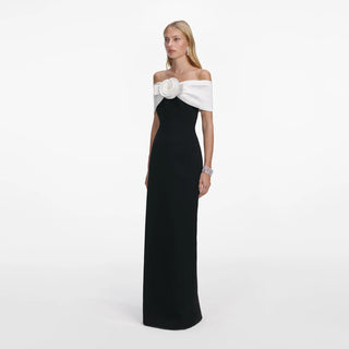 SELF PORTRAIT Black Crepe Flower Maxi Dress