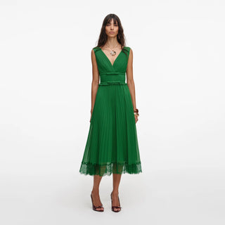 SELF PORTRAIT Green Chiffon Midi Dress