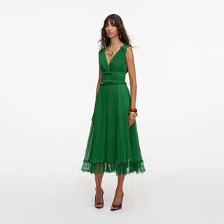 SELF PORTRAIT Green Chiffon Midi Dress